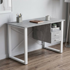 Письмовий стіл із ящиками Ferrum-decor Оскар 75x140x60 метал Білий ДСП Бетон 16 мм (FRD-103247)