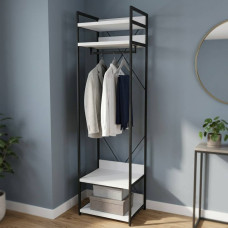 Шкаф Гардероб Уни секция 2 серии Конект Ferrum-decor 220x60x50см Черный металл ДСП Белый 32 мм (FRD-104535)