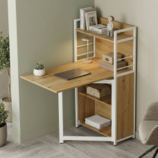 Стіл книжка з етажеркою Практик 1 Ferrum-decor 1200x640x990 Білий метал ДСП Дуб Артизан 16 мм (FRD-104623)