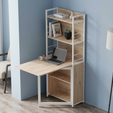 Стол книжка с этажеркой Практик 2 Ferrum-decor 1555x640x990 Белый металл ДСП Дуб Сан-Марино 16 мм (FRD-104633)
