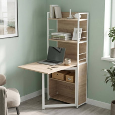 Стол книжка с этажеркой Практик 2 Ferrum-decor 1555x640x990 Белый металл ДСП Дуб Сонома 16мм (FRD-104635)