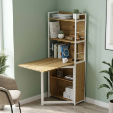 Стіл книжка з етажеркою Практик 2 Ferrum-decor 1555x640x990 Білий метал ДСП Дуб Артизан 16 мм (FRD-104637)