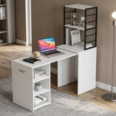 Стол-тумба трансформер Смарт 4/2 с этажеркой Ferrum-decor 1430x1450x600 Черный металл ДСП Белое 16 мм (FRD-105130)