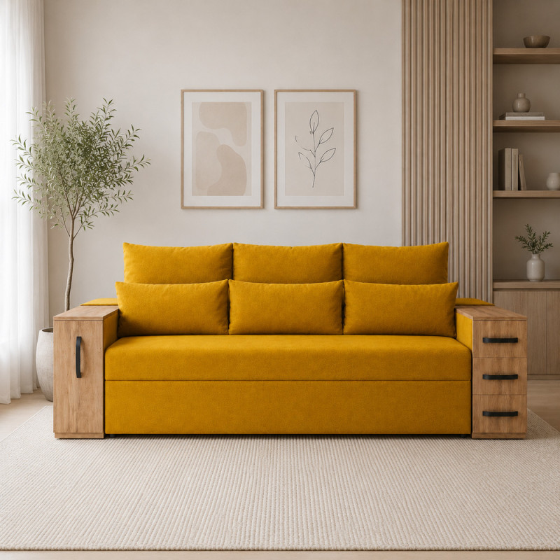Диван раскладной ортопедический Mekko President 2650*1155 Bonel Standart Hard Plus II категория Allure Premium Yellow (MEK-161025) - фото 