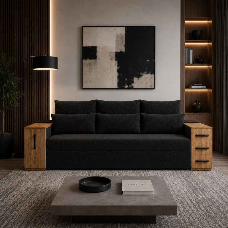 Диван раскладной ортопедический Мекко President 2650×1155 мм Bonel Standart Hard Plus IV категория Bestseller Graphite (MEK-161027) - фото 