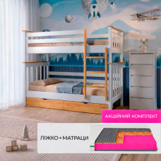 Комплект кровать двухъярусная Скандинавия Мини и Матрас Koala Oasis 90х200 см (MBG-2368-ISM-051395)