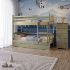 Двоярусне дитяче ліжко Mebigrand Бай-Бай Оливковий (RAL1020) 90х190 см з ящиками (MBG-15500)