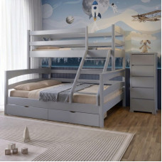 Двухъярусная детская кровать Mebigrand Чикаго Светло-серый (RAL7040) 160-90х200 см с ящиками (MBG-15667)