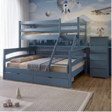 Двухъярусная детская кровать Mebigrand Чикаго Серо-синий (S7010R90B) 160-90х200 см с ящиками (MBG-15679)