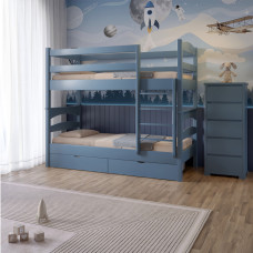 Двухъярусная детская кровать Mebigrand Чикаго Мини Серо-синий (S7010R90B) 80х200 см с ящиками (MBG-15643)