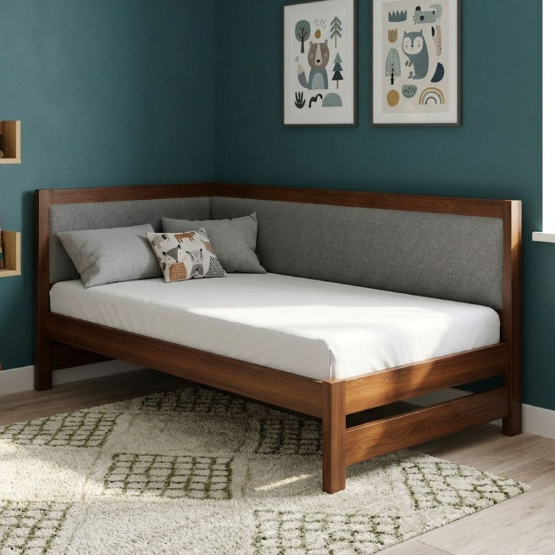 Односпальне дерев'яне ліжко Mebigrand Ліза М4 (ліва спинка) Горіх лісовий/Аляска 93 (Сірий) 80x160 см MBG-26062 - фото 