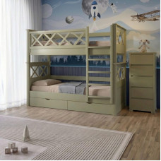 Двухъярусная детская кровать Mebigrand Мальта Оливковый (RAL1020) 80х190 см с ящиками (MBG-15010)