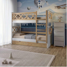 Двухъярусная детская кровать Mebigrand Мальта Белый (RAL9003)/Орех светлый 80х190 см с ящиками (MBG-15001)