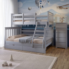 Двухъярусная детская кровать Mebigrand Скандинавия Светло-серый (RAL 7040) 120-80х200 см с ящиками (MBG-15177)