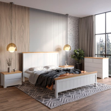 Двуспальная деревянная кровать Mebigrand Вирджиния Белый (RAL9003)/Орех светлый 140х200 см (MBG-1618)