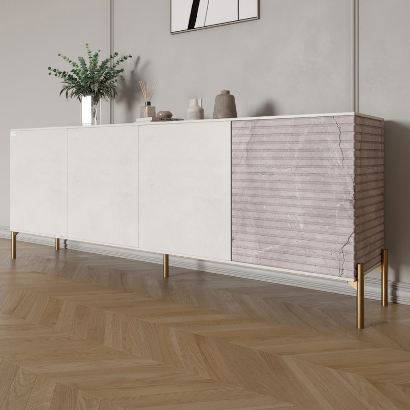 Комод на золотых металлических ножках LION Грей 204x38x76,5 см Бетон Style/Камень  (LION-042694) - фото 