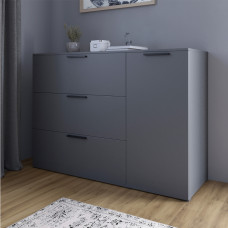Комод LION Краш з трьома висувними шухлядами  та закритими полицями Антрацит (LION-044141)