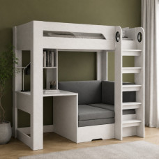 Дитяче двоярусне ліжко LION Флай 90х190 см з вбудованим столом Бетон Style/Лілі 95 велюр (сірий) (LION-041633)