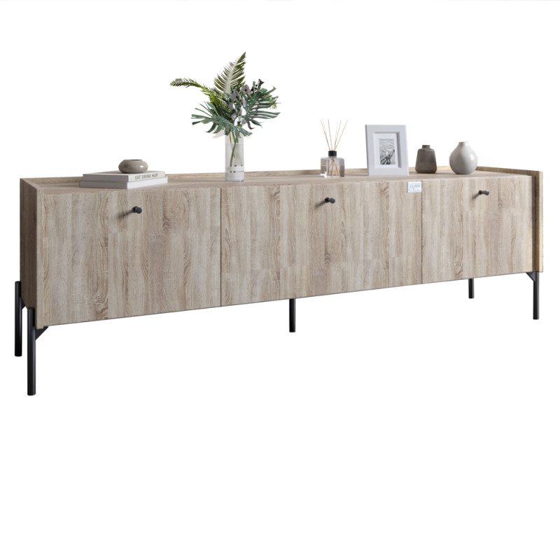 Тумба під телевізор на 3 шухляди LION Wood з чорними ніжками 180x40x50 см Дуб Сонома (LION-043100)