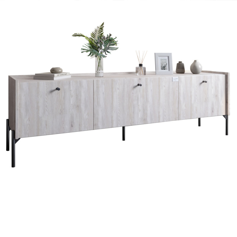 Тумба під телевізор на 3 шухляди LION Wood з чорними ніжками 180x40x50 см Самоа Димчастий (LION-043104)