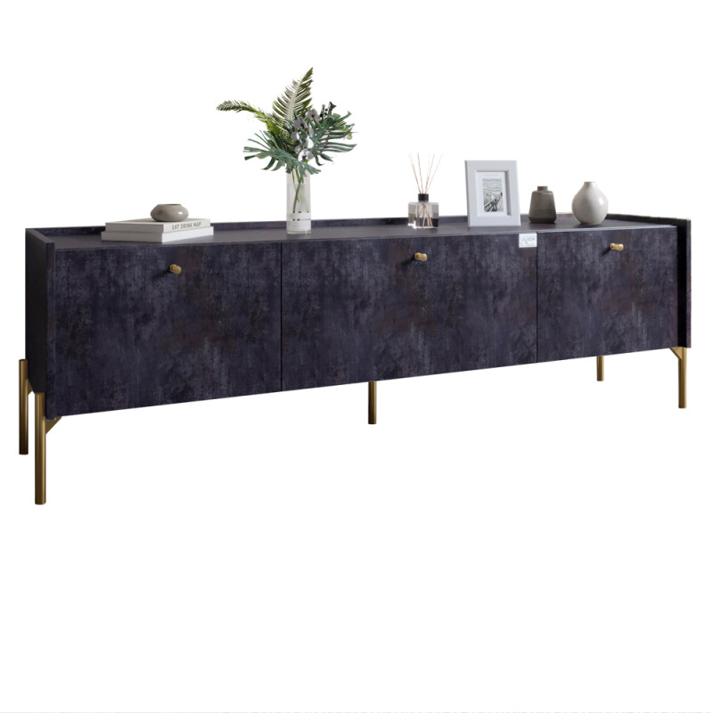 Тумба под телевизор на 3 ящика LION Wood с золотыми ножками 180x40x50 см Бетон темный (LION-042989)