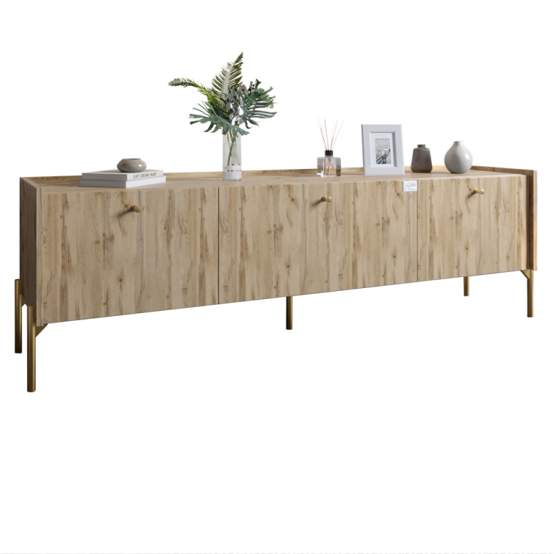 Тумба под телевизор на 3 ящика LION Wood с золотыми ножками 180x40x50 см Дуб Аппалачи (LION-042991)