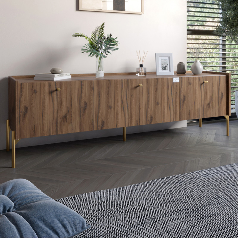 Тумба под телевизор на 3 ящика LION Wood с золотыми ножками 180x40x50 см Дуб Ливорно (LION-042993) - фото 