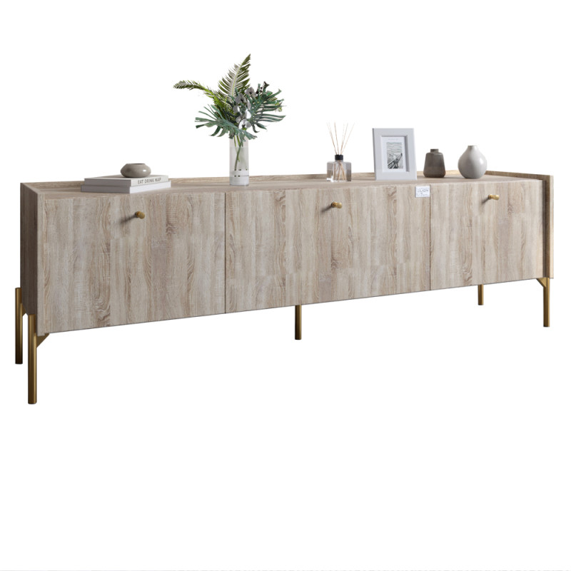 Тумба под телевизор на 3 ящика LION Wood с золотыми ножками 180x40x50 см Дуб Сонома (LION-042994)