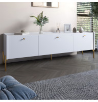 Тумба под телевизор на 3 ящика LION Wood с золотыми ножками 180x40x50 см Нимфея Альба (белый) (LION-042997)