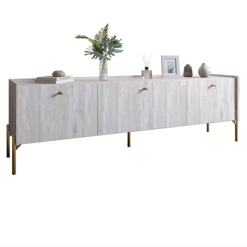 Тумба під телевізор на 3 шухляди LION Wood з золотими ніжками 180x40x50 см Самоа Димчастий (LION-042999)