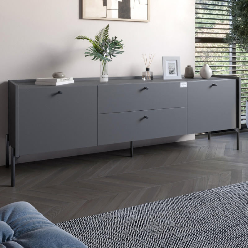 Тумба под телевизор с ящиками LION Wood с черными ножками 160x40x65 см Антрацит (LION-043107) - фото 
