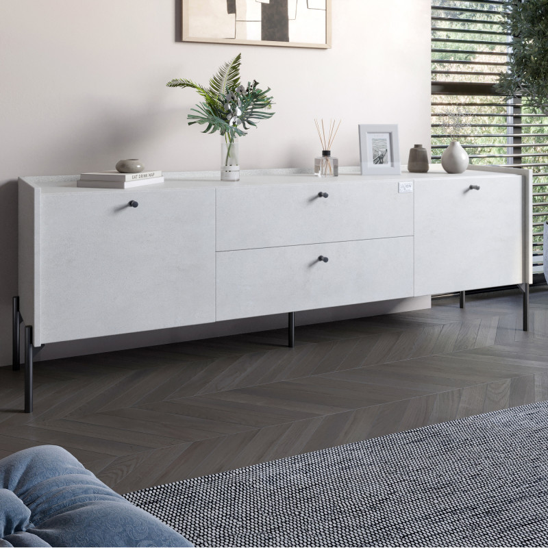 Тумба под телевизор с ящиками LION Wood с черными ножками 160x40x65 см Бетон style (LION-043123) - фото 