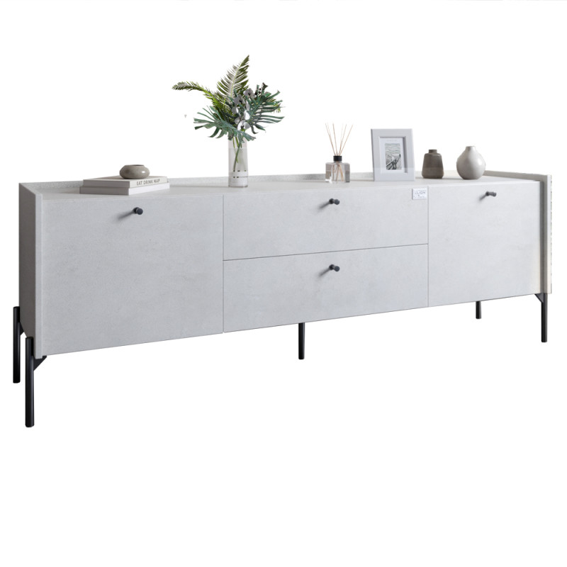 Тумба под телевизор с ящиками LION Wood с черными ножками 160x40x65 см Бетон style (LION-043123)