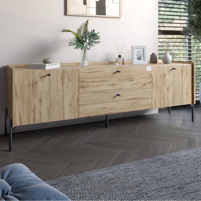 Тумба под телевизор с ящиками LION Wood с черными ножками 160x40x65 см Дуб Аппалачи (LION-043126) - фото 