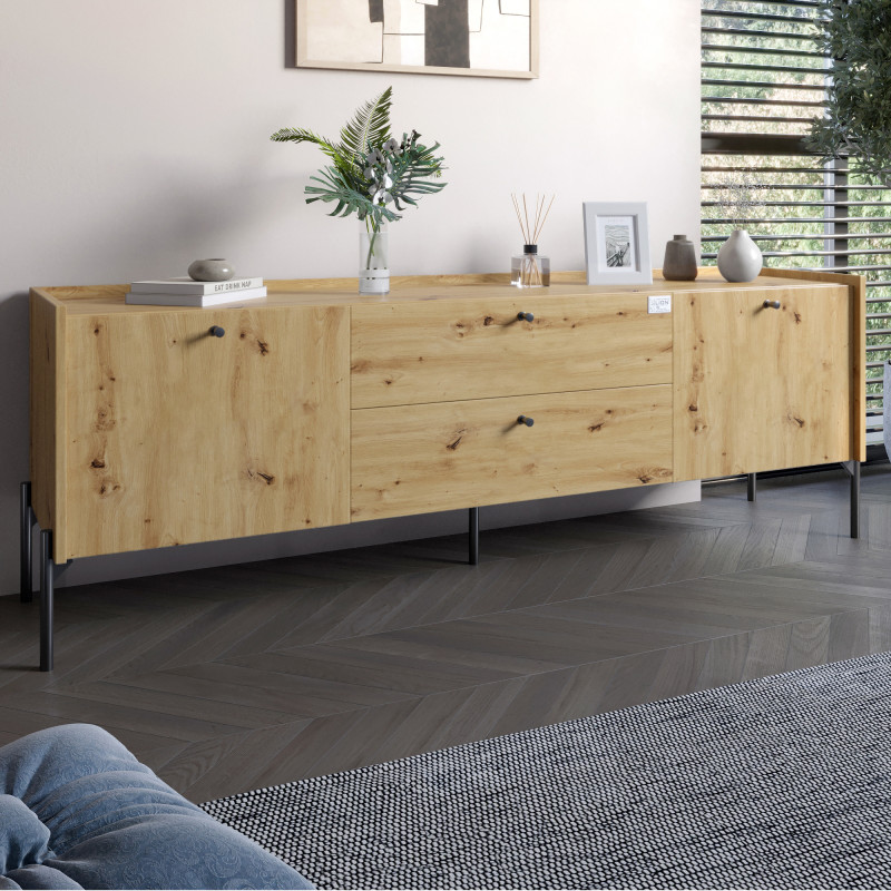 Тумба под телевизор с ящиками LION Wood с черными ножками 160x40x65 см Дуб Артизан (LION-043127) - фото 