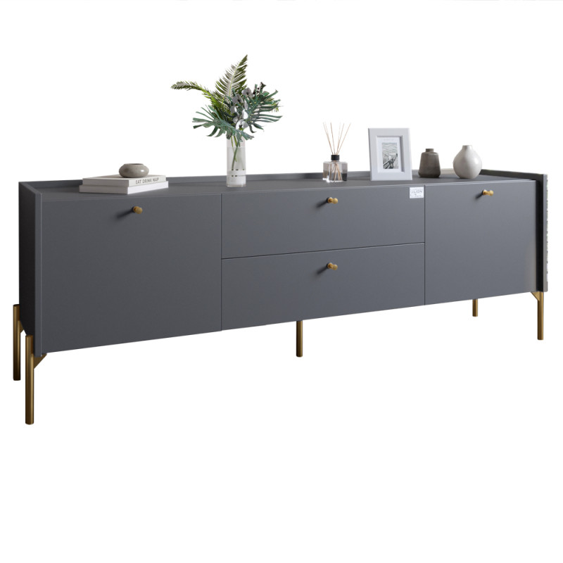 Тумба под телевизор с ящиками LION Wood с золотыми ножками 160x40x65 см Антрацит (LION-043106)