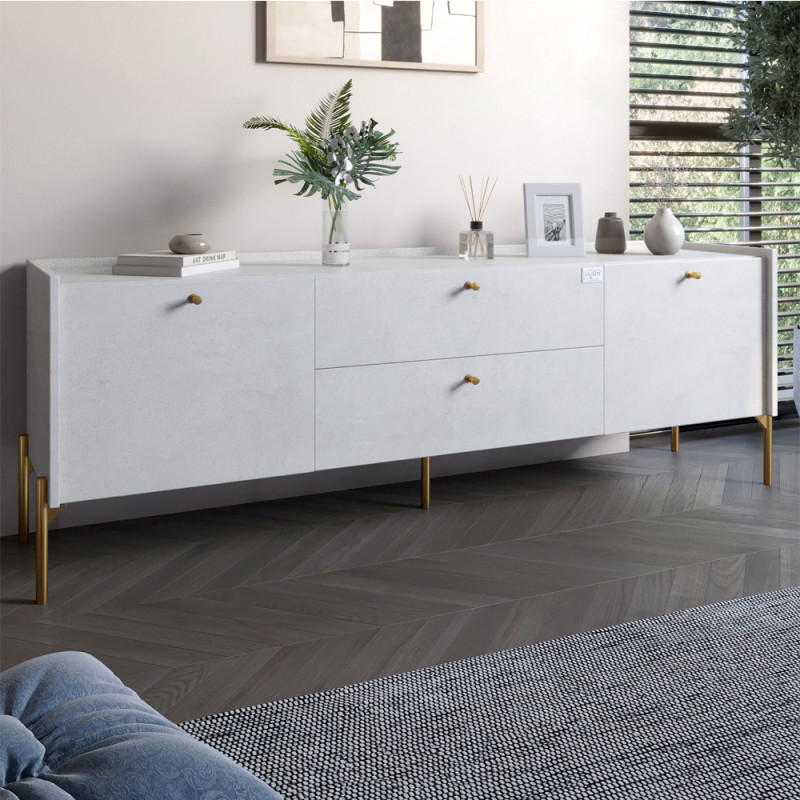 Тумба під телевізор з шухлядами LION Wood з золотими ніжками 160x40x65 см Бетон style (LION-043109) - фото 