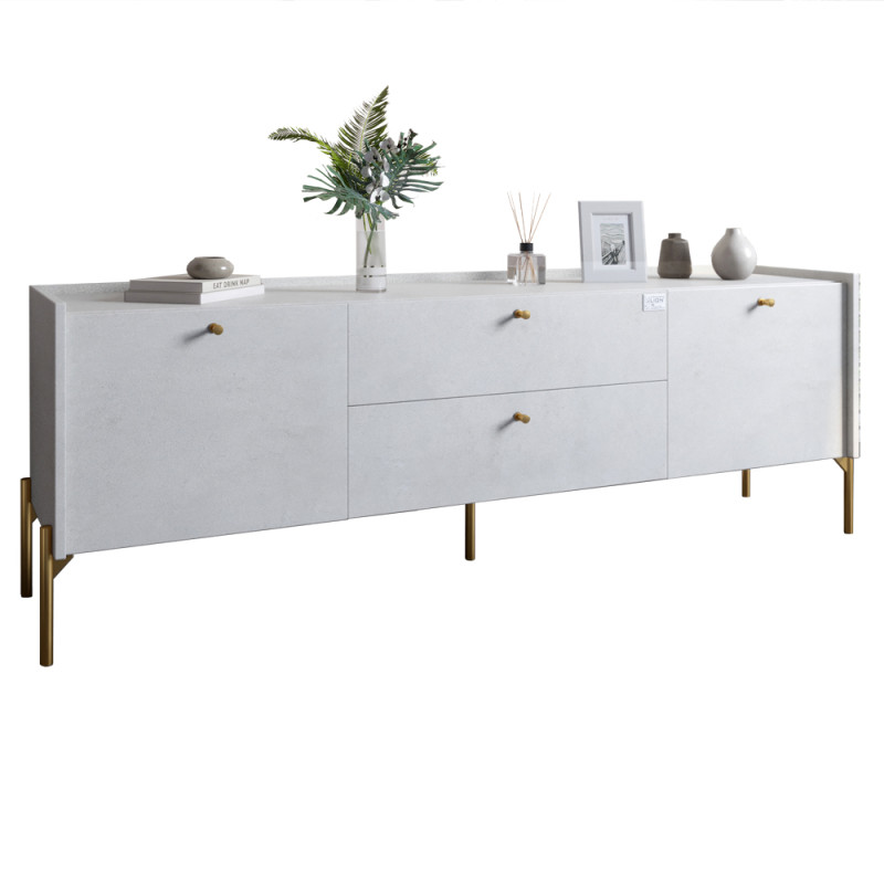 Тумба під телевізор з шухлядами LION Wood з золотими ніжками 160x40x65 см Бетон style (LION-043109)