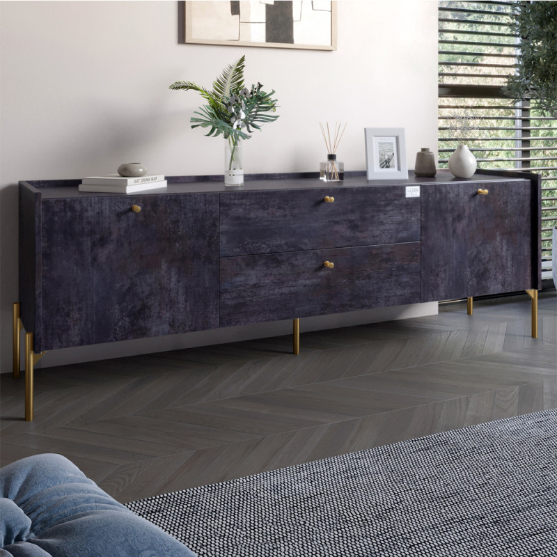 Тумба під телевізор з шухлядами LION Wood з золотими ніжками 160x40x65 см Бетон темний (LION-043110) - фото 