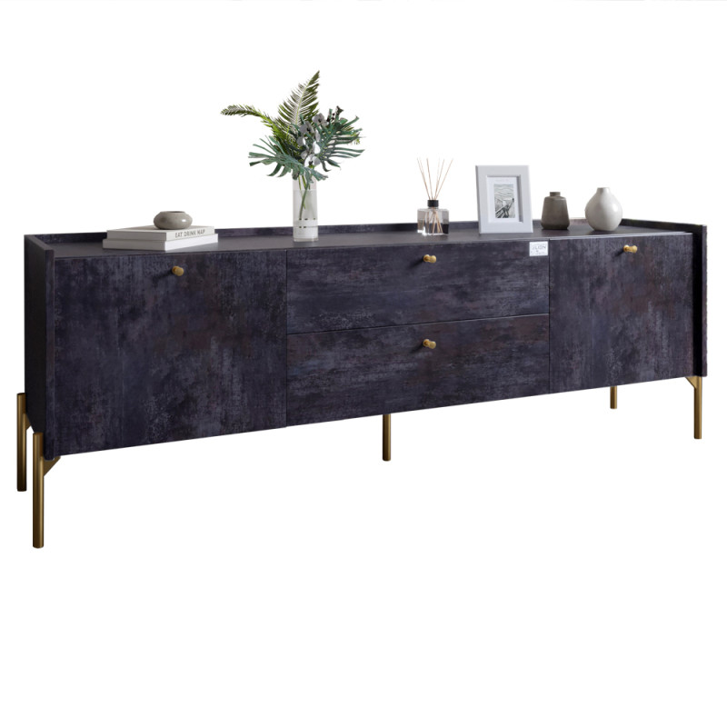 Тумба під телевізор з шухлядами LION Wood з золотими ніжками 160x40x65 см Бетон темний (LION-043110)