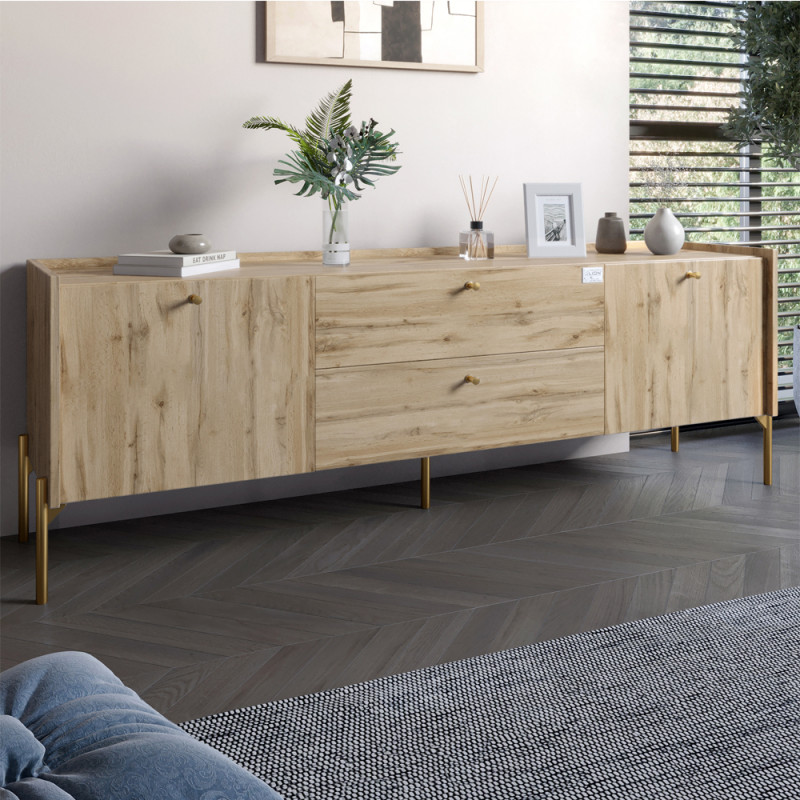 Тумба під телевізор з шухлядами LION Wood з золотими ніжками 160x40x65 см Дуб Аппалачі (LION-043112) - фото 