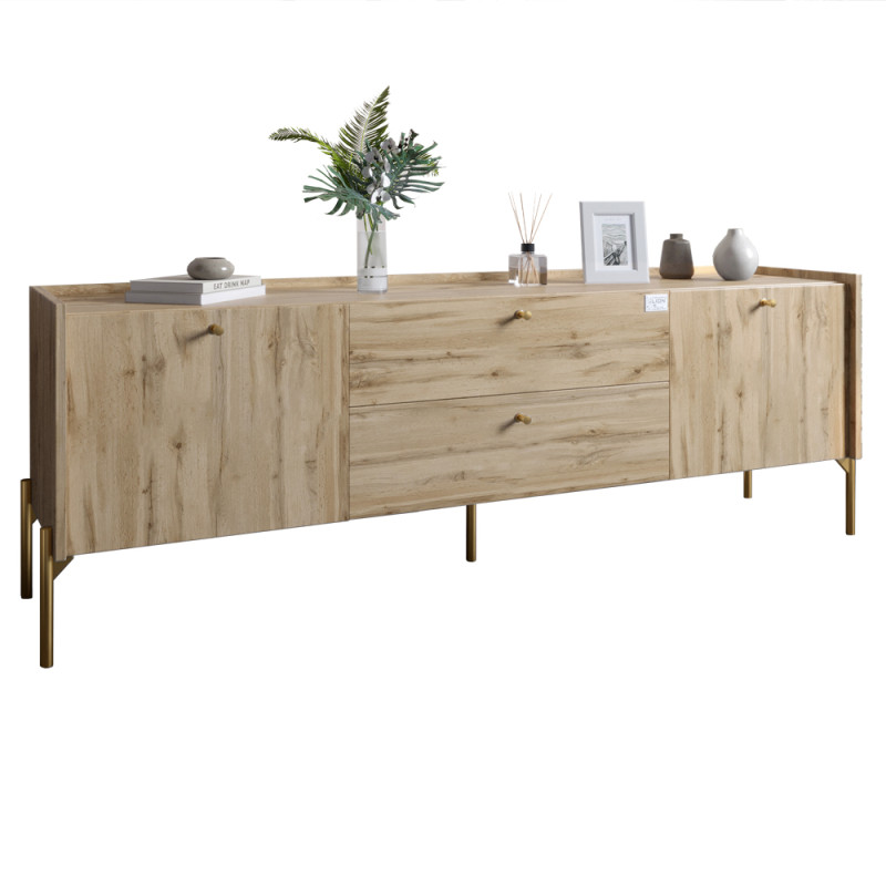 Тумба під телевізор з шухлядами LION Wood з золотими ніжками 160x40x65 см Дуб Аппалачі (LION-043112)