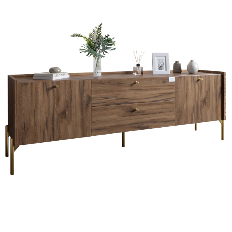 Тумба під телевізор з шухлядами LION Wood з золотими ніжками 160x40x65 см Дуб Ліворно (LION-043114)