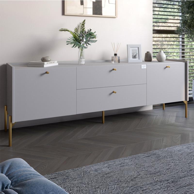 Тумба під телевізор з шухлядами LION Wood з золотими ніжками 160x40x65 см Кашемір (LION-043117) - фото 