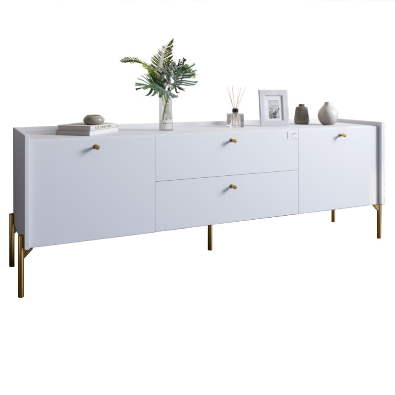Тумба під телевізор з шухлядами LION Wood з золотими ніжками 160x40x65 см Німфея Альба (білий) (LION-043118)