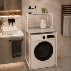 Стеллаж полка Бафрум 402 Ferrum-decor для стиральной машины 133,5x70,5x60,5 Белый металл ДСП Белый 16 мм (FRD-107370)