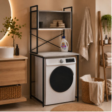 Стеллаж полка Бафрум 403 Ferrum-decor для стиральной машины 178x70,5x60,5 Черный металл ДСП Бетон 16 мм (FRD-107372)