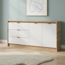 Великий комод із дверима та 3-ма шухлядами Еверест Сіті-1500 150,2х38х74,6 Дуб сонома/Білий (EVR-071102)
