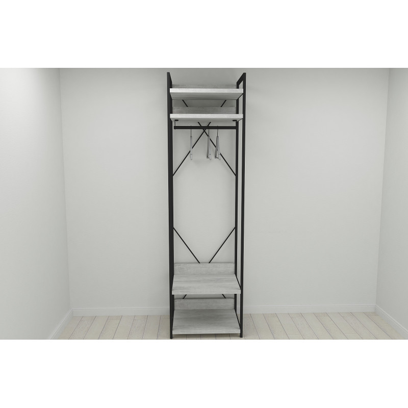Шафа Гардероб Уні секція 2 серії Конект Ferrum-decor 220x60x50 см Чорний метал ДСП Бетон 32 мм (FRD-106892)