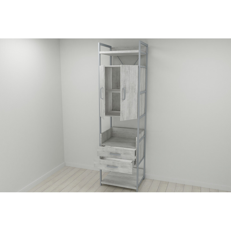 Шафа Гардероб Уні секція 5 серії Конект Ferrum-decor 220x60x50 см Сірий метал ДСП Бетон 32 мм (FRD-106882)